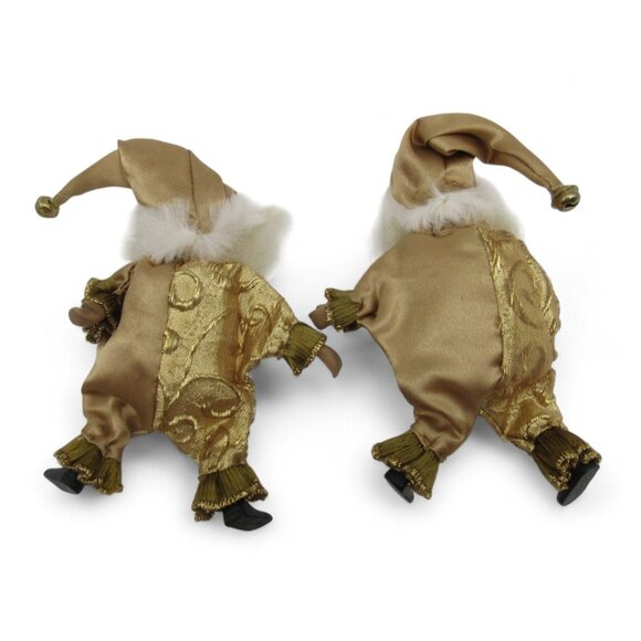 4 Small Gold Santa Claus Christmas Figurines With Beards and Jingle Bell Hats - Picture 5 of 14